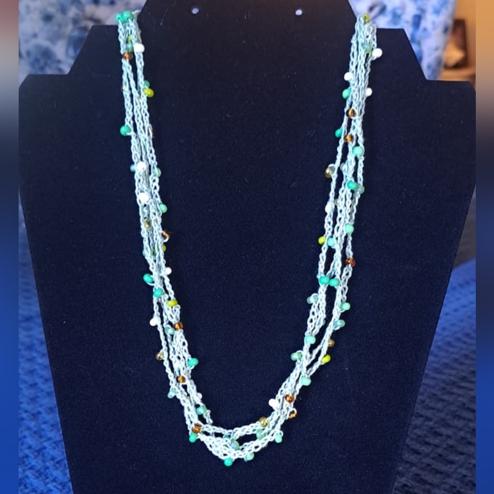 Green Crochet Beaded Necklace